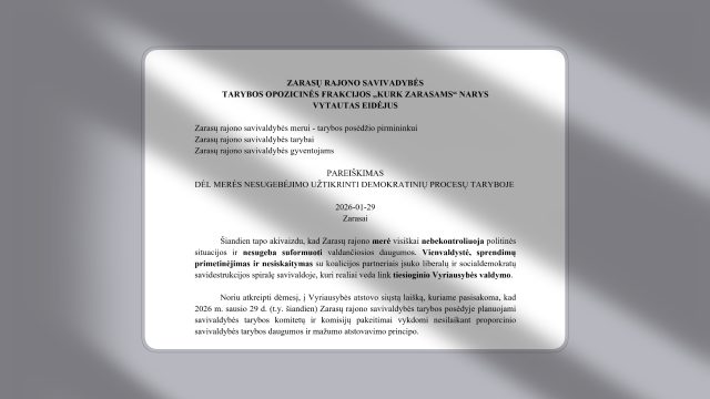 Pareiškimas dėl merės Nijolės Guobienės nesugebėjimo užtikrinti demokratinių procesų taryboje
